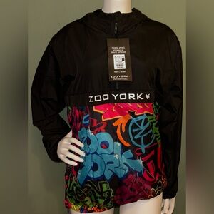 Zoo York Youth Windbreaker - Black and Multicolor Graffiti